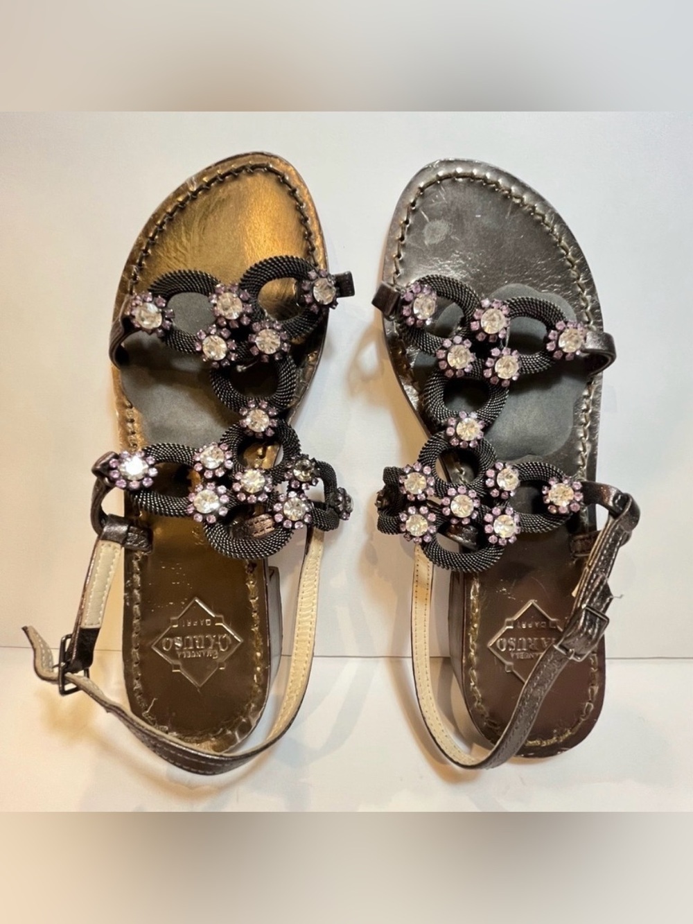 Emanuela Caruso Capri Women’s Sandals Size US 6 Crystal Flowers Made In Italy
